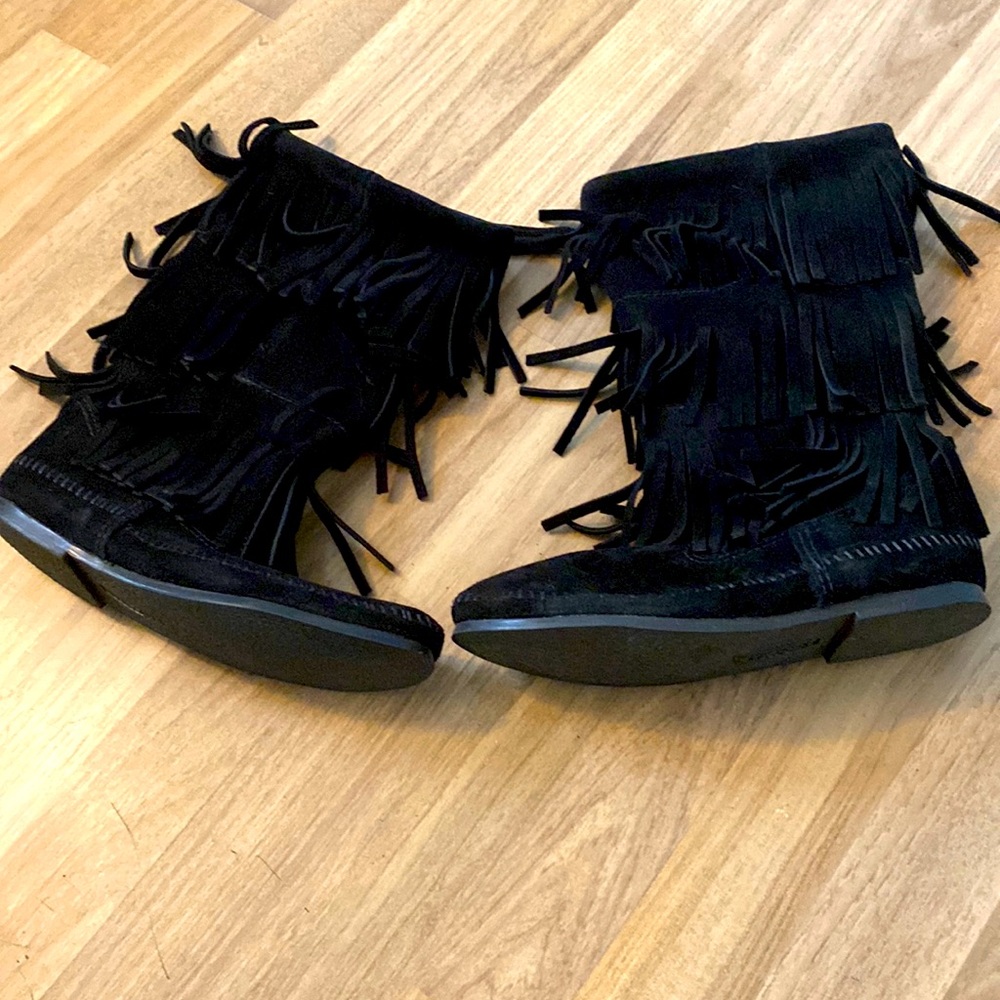 These are black suede moccasin boots.  Brand new!
